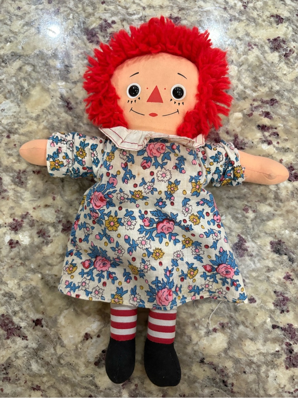 Raggedy Ann Red-Haired Rag Doll with Floral Dress - Soft Plush Toy vintage